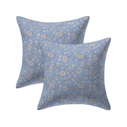 Texstylers Blue & White 2 Pieces Floral Cotton Square Cushion Covers-image-59