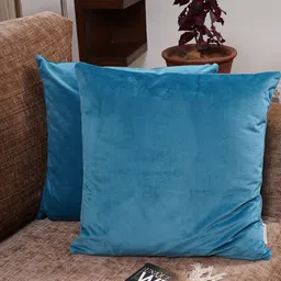 HOMEMONDE Turquoise Blue Set of 2 Velvet Square Cushion Covers-57
