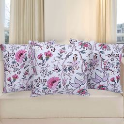 Texstylers Pink 3 Pieces Printed Cotton Square Reversible Cushion Covers-9