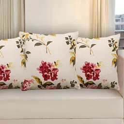 Texstylers Beige & Green 3 Pieces Printed Cotton Square Reversible Cushion Covers-32