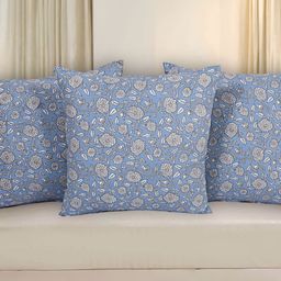 Texstylers Blue 3 Pieces Printed Cotton Square Reversible Cushion Covers-picture-21