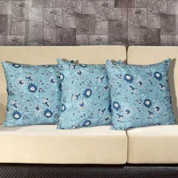 Texstylers Blue & White 3 Pieces Printed Cotton Square Reversible Cushion Covers-image-66