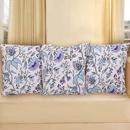 Texstylers  White & Blue 3 Pieces Printed Cotton Square Reversible Cushion Covers-image-80