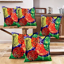 Kuber Industries 5 Pieces Green & Red Abstract Square Cushion Covers-83