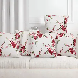 Texstylers White & Pink 5 Pieces Printed Cotton Square Reversible Cushion Covers-image-88