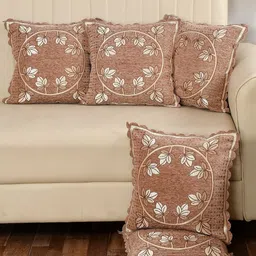 MULTITEX Gold-Toned & White 5 Pieces Floral Cotton Square Cushion Covers-28