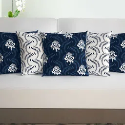 Divine Casa Harmony Navy Blue & White 5 Pieces Square Cushion Covers-image-41