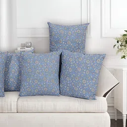 Texstylers Blue & Black 5 Pieces Printed Cotton Square Reversible Cushion Covers-35