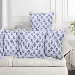 Texstylers Blue & Black 5 Pieces Floral Cotton Square Cushion Covers-picture-6