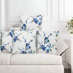 Texstylers Blue & White 5 Pieces Floral Cotton Square Cushion Covers-picture-11