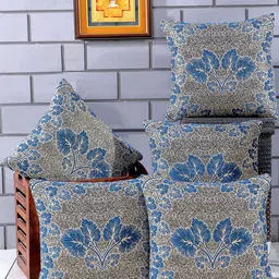 Nendle Turquoise Blue & Grey Set of 5 Floral Square Cushion Covers-6