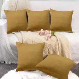 Cloth Fusion Tan 5 Pieces Velvet Square Cushion Covers-image-65