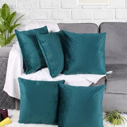 STITCHNEST Green 5 Pieces Velvet Square Cushion Covers-image-3
