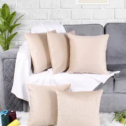 STITCHNEST Beige 5 Pieces Velvet Square Cushion Covers-18