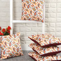 BIGGER FISH Maroon White 5 Pieces Square Cushion Covers-image-59
