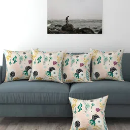 BIGGER FISH Peach-Coloured 5 Pcs Square Cushion Covers-image-8
