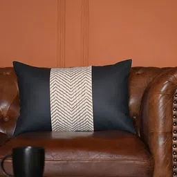 ABSTRACT INDIA Black & White Striped Cotton Rectangular Cushion Cover-5