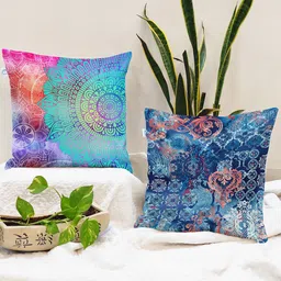 STITCHNEST Pack Of 2 Teal Abstract Printed Square Cushion Covers-13