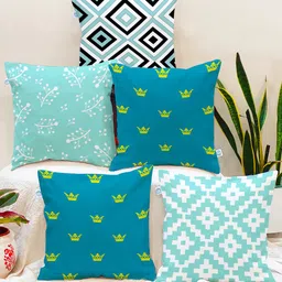 STITCHNEST Pack Of 5 Blue Printed Square Cushion Covers-image-5