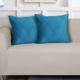 Ode & Cleo Blue 3 Pieces Geometric Cotton Square Cushion Covers-image-75