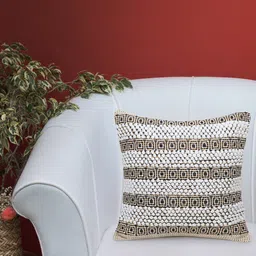 Mezposh Off White & Brown Striped Square Cushion Covers-38