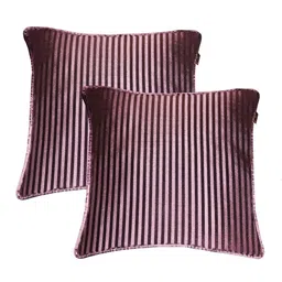 Lushomes Purple Set of 2 Striped Square Cushion Covers-34