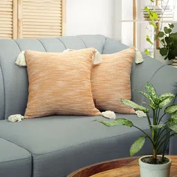 HOMADORN Yellow 2 Pieces Striped Square Cushion Covers-15