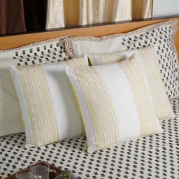 CDI White & Yellow Set of 5 Striped Square Cushion Covers-12