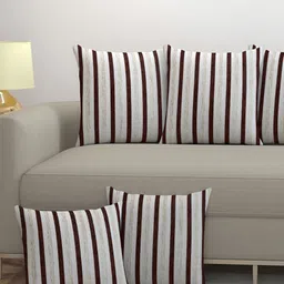 BIGGER FISH Brown & White 5Pcs Striped Cotton Square Cushion Covers-31