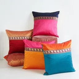 Home Centre Red & Blue Set of 5 Colourblocked Square Cushion Covers-19