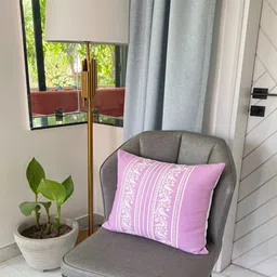 THROWPILLOW Lavender & White Ethnic Motifs Printed Cotton Square Cushion Cover-image-34