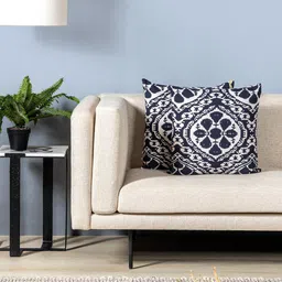 Contrast Living Black & Cream-Coloured 2 Pieces Abstract Cotton Square Cushion Covers-picture-8