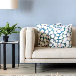 Contrast Living White & Blue 2 Pieces Abstract Cotton Square Cushion Covers-image-8