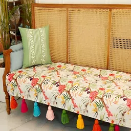THROWPILLOW Lime Green & White Ethnic Motifs Printed Square Cushion Cover-2