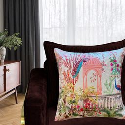 Tasseled Home Mughal Sea Green & Red Ethnic Motifs Velvet Square Cushion Cover-13