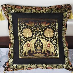 Lal Haveli Black & Gold Toned Ethnic Motifs Square Cushion Cover-image-83
