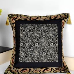 Lal Haveli Black & Gold Toned Ethnic Motifs Square Cushion Cover-image-46