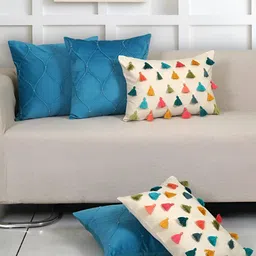 Ode & Cleo Blue & Off White 5 Pieces Printed Pure Cotton Rectangle Cushion Covers-image-20