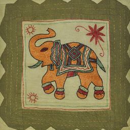 Lal Haveli Green & Orange Ethnic Motifs Silk Square Cushion Cover-image-21