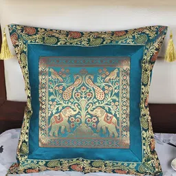 Lal Haveli Green & Gold Toned Ethnic Motifs Square Cushion Cover-image-76