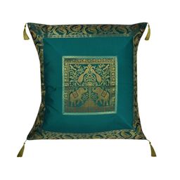 Lal Haveli Green &Gold Toned Ethnic Motifs Silk Square Cushion Cover-55