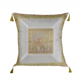 Lal Haveli White & Gold Toned Ethnic Motifs Silk Square Cushion Cover-54