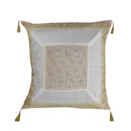 Lal Haveli White & Gold Toned Ethnic Motifs Silk Square Cushion Cover-32