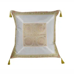 Lal Haveli White & Gold Toned Ethnic Motifs Silk Square Cushion Cover-image-28