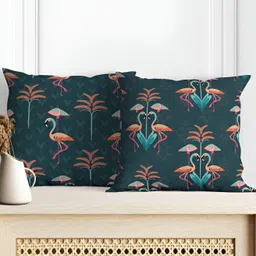 Astitva Blue & Orange 2 Pcs Ethnic Motifs Square Cushion Covers-image-1
