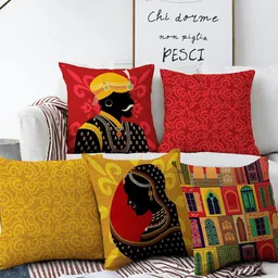 AEROHAVEN Red & Green Set of 5 Ethnic Motifs Square Cushion Covers-7