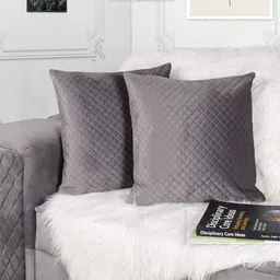 STITCHNEST Grey 2 Pieces Velvet Square Cushion Covers-image-85