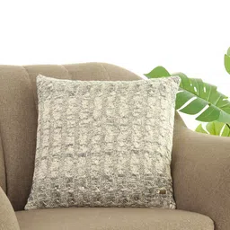 Pluchi Grey Self Design Cotton Square Cushion Cover-image-67