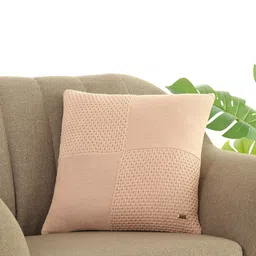 Pluchi Pink Self Design Cotton Square Cushion Cover-9