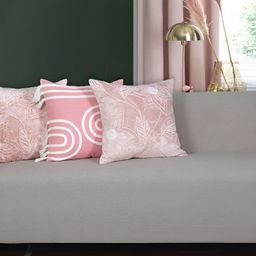 Ode & Cleo Peach-Coloured & White 3 Pieces Geometric Cotton Square Cushion Covers-2
